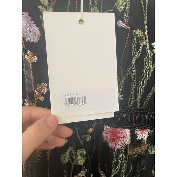 Mac Duggal Black Floral Embroidered Fit & Flare Cocktail Dress Mini Mesh Beaded - Picture 5 of 13